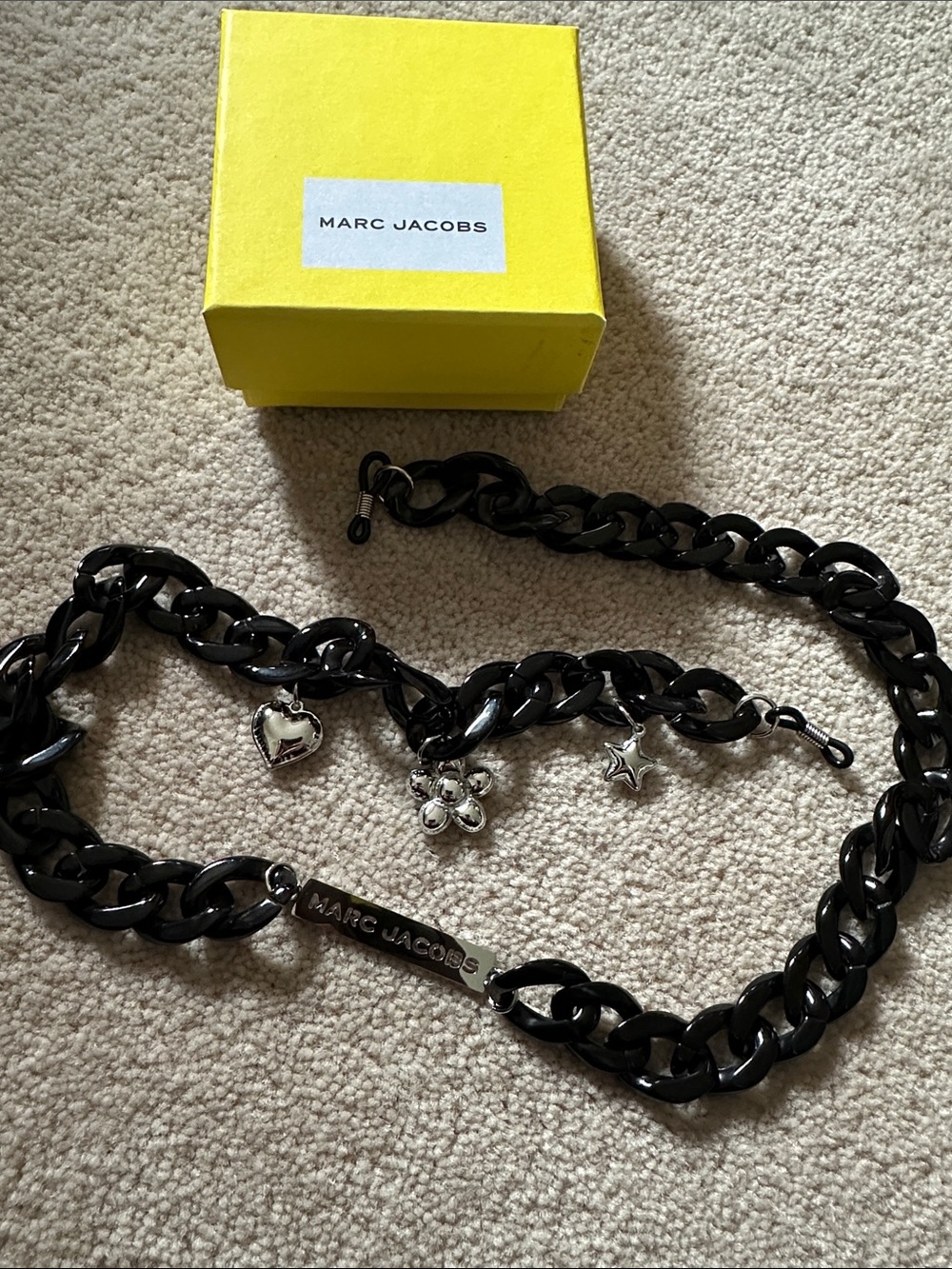Marc Jacobs Black Chunky Glasses Chain with Silver Charms!